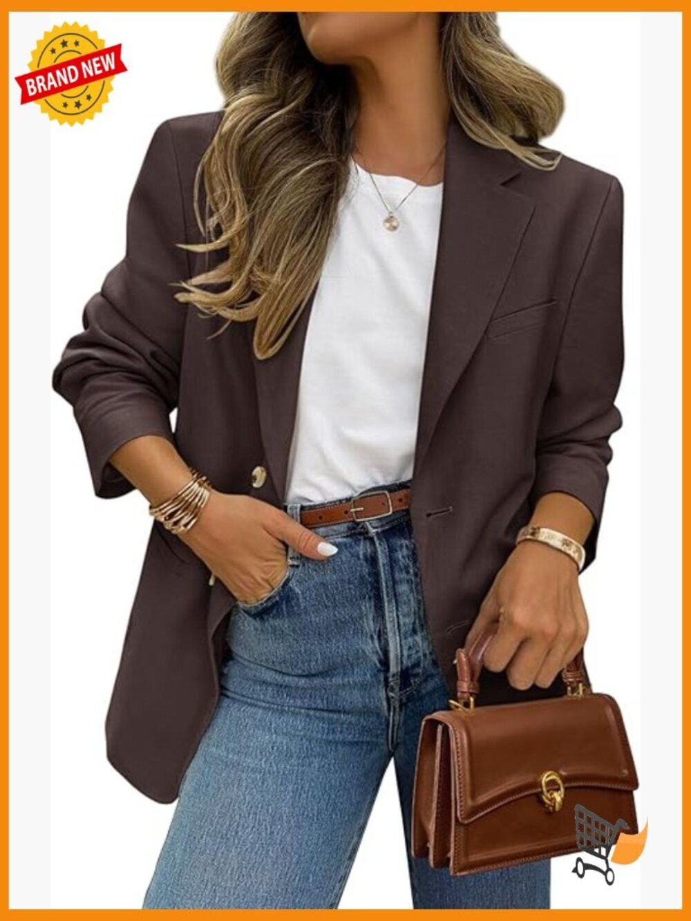 Business Casual Open Front Blazer with Pockets Long Sleeve Work Jacket